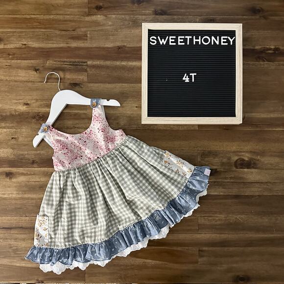 SweetHoney Sleeveless Happy Tunic Fields Of Fall Floral Gingham Ruffle Cotton 4T - Picture 1 of 8